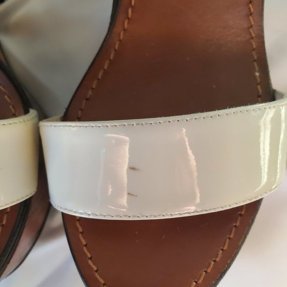 Jimmy Choo Women's Brown/White Notion Layered Wood Wedges - Picture 3 of 6